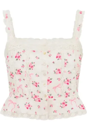 LOVESHACKFANCY Donna, Top, Bianco, XS, new