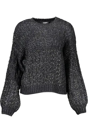 Maglione Donna Desigual In Punto Piatto - Felpa Sottile Girocollo, Maniche Lunghe Con Rilievi, Colore Nero