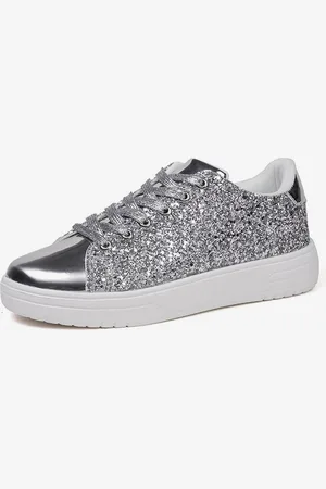 milanoo.com Scarpe casual da donna con punta tonda e paillettes argentate (<1")