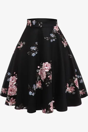 milanoo.com Gonna per donna Pantaloni da donna vintage a strati con vita corta stampata nera