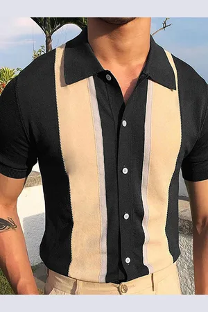 milanoo.com Maglietta da uomo con risvolto polo monopetto a maniche corte in maglia
