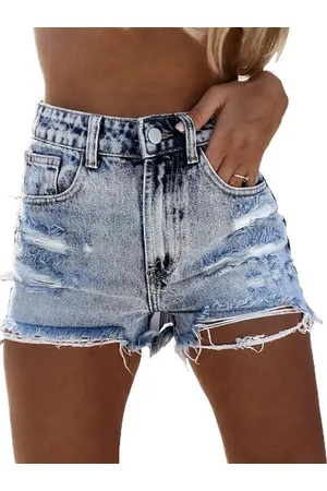 milanoo.com Pantaloncini di jeans da cowboy casual dritti con bottoni con cerniera blu chiaro da donna