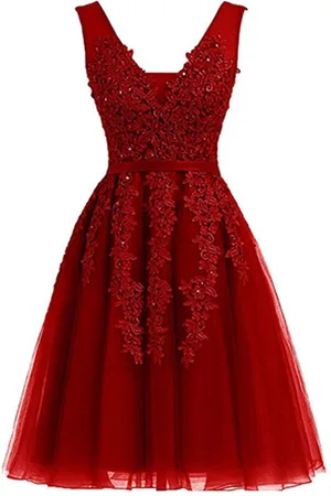 milanoo.com Abito da cocktail Splendido corto A-line scollo a V senza maniche pizzo perline mini tulle abiti da ballo personalizzazione gratuita