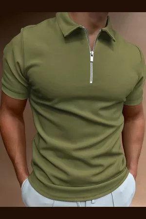 milanoo.com Polo da uomo con colletto rovesciato maniche corte cerniera vestibilità regolare