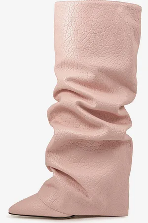 milanoo.com Stivali al ginocchio da donna in pelle PU con tacco spesso stivali alti fino al ginocchio