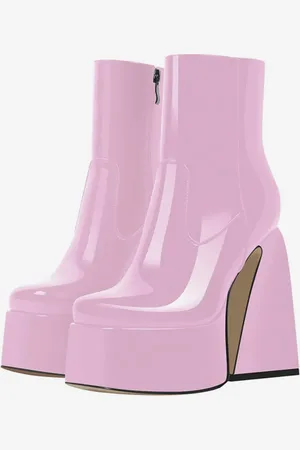 milanoo.com Stivaletti con plateau rosa Stivaletti con tacco grosso e punta tonda