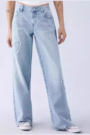 milanoo.com Jeans con fiocco ricamato pantaloni in denim a gamba larga stile High Street per le donne 2025