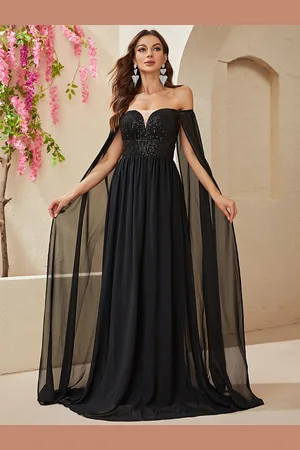 milanoo.com Abito con paillettes con spalle scoperte vita impero maxi abiti da ballo in