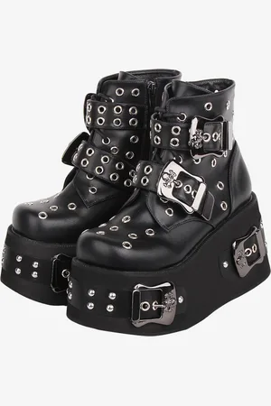 milanoo.com Stivali Gothic Lolita Stivali in pelle PU Punta tonda Calzature Lolita nere