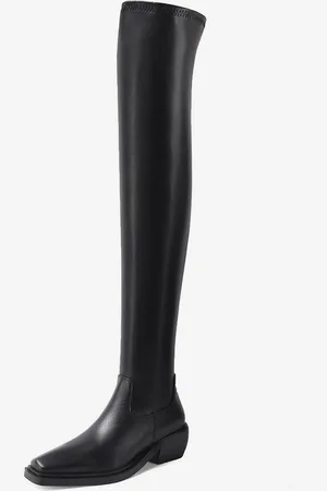 milanoo.com Stivali sopra il ginocchio Punta quadrata Stivali alti alla coscia elasticizzati con tacco a forma di cucciolo