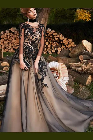 milanoo.com Abiti da sposa gotici neri A - linea pizzo senza maniche con personalizzazione gratuita dell\\