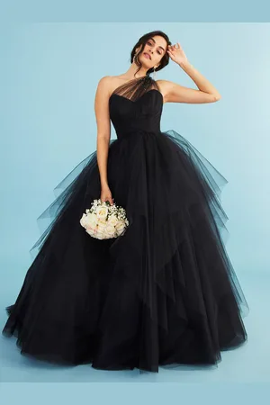 milanoo.com Abiti da sposa neri Abito da sposa in tulle senza maniche a trapezio
