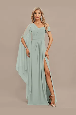milanoo.com Abito da sera Abiti da sera formali in chiffon plissettato con cerniera e maniche corte al pavimento monospalla