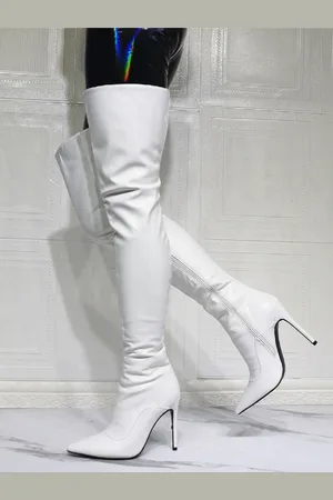 milanoo.com Stivali bianchi con tacco alto alla coscia da donna Stivali sexy sopra il ginocchio