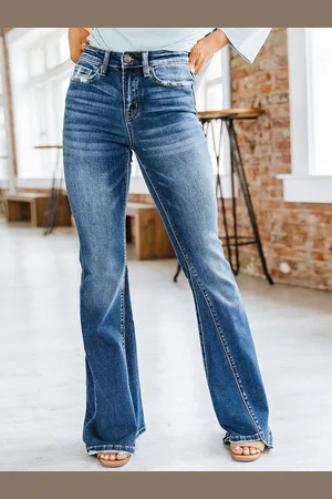 milanoo.com Jeans bootcut a vita alta in cotone con fondo svasato primaverile per donna 2025