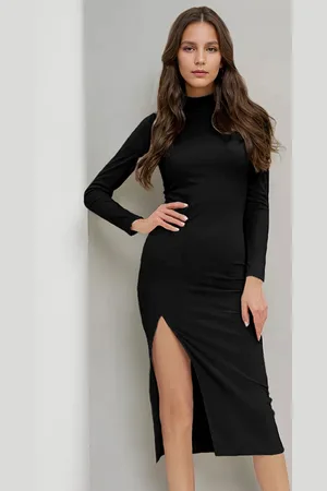 milanoo.com Vestito aderente in dolcevita manica lunga midi con spacco per donna 2025
