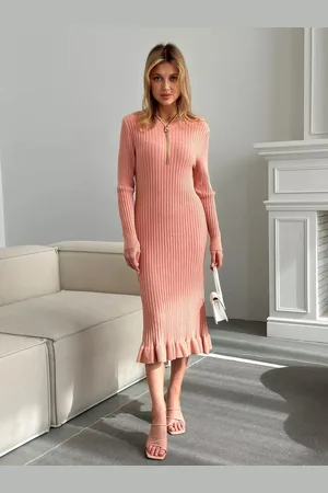milanoo.com Abito in maglia da donna affascinante in poliestere maniche lunghe scollo gioiello