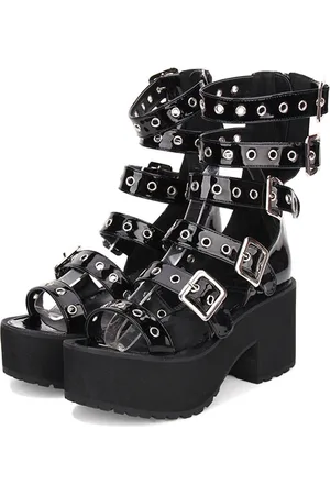 milanoo.com Gothic Lolita Sandalo Grommet Buckle Platform Chunky Heel Lolita Shoes