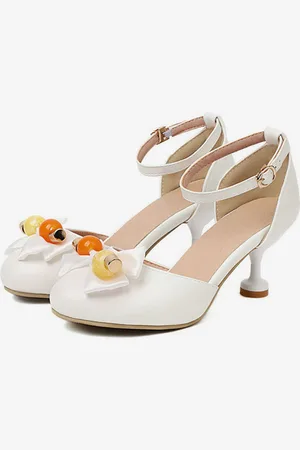 milanoo.com Sandali Sweet Lolita Fiocchi Punta tonda Pelle PU Scarpe estive Lolita bianche ecru