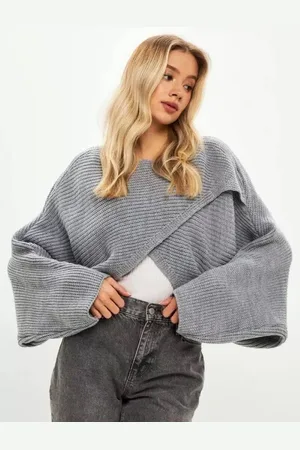 milanoo.com Maglione da donna con collo gioiello nero maniche lunghe in poliestere