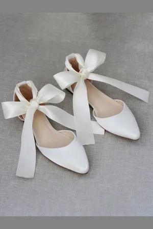milanoo.com Ballerine da donna con fiocchi a punta in raso con lacci in pizzo bianco Eric Ballerine