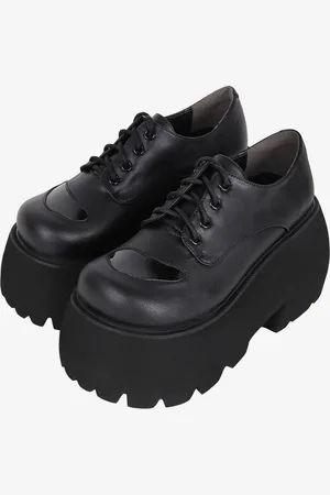 milanoo.com Stivali Lolita gotici Calzature Lolita in pelle PU nera con punta tonda