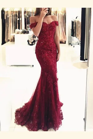 milanoo.com Abito da sera Mermaid Off The Shoulder Lace Lace Tulle Abiti da cerimonia convenzionali