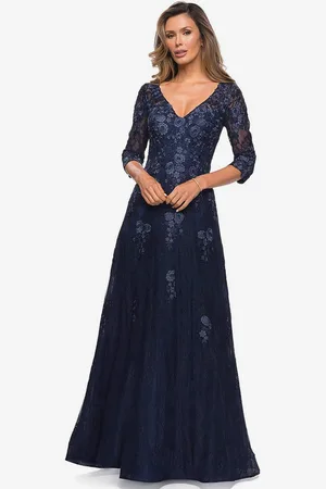 milanoo.com Abito da sposa per la madre con scollo a V mezze maniche linea a trapezio abiti da ospite in pizzo per matrimonio