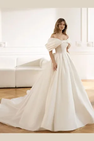milanoo.com Abiti da sposa vintage senza spalline senza maniche in tessuto di raso a vita naturale con tasche a strascico Abito da sposa