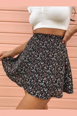 milanoo.com Gonna da donna Pantaloni da donna corti a vita naturale in poliestere con stampa floreale nera