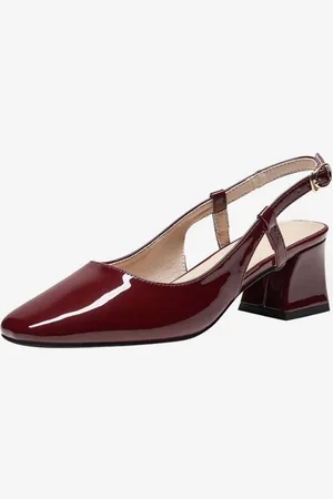 milanoo.com Scarpe col tacco medio-basso da donna con lacci punta quadrata tacco spesso casual per tutti i giorni bordeaux