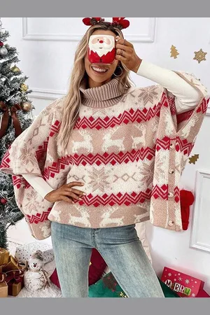 milanoo.com Pullover da donna con tunica rossa allentata collo alto maniche a pipistrello