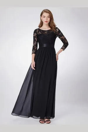 milanoo.com Abito da festa per la madre della sposa collo gioiello maniche a 3/4 abiti da ospite in pizzo a trapezio per matrimoni personalizzazione gratuita