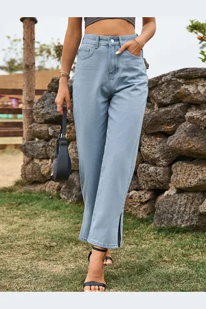 milanoo.com Jeans da donna Cowboy con spacco sul davanti e vita rialzata in denim