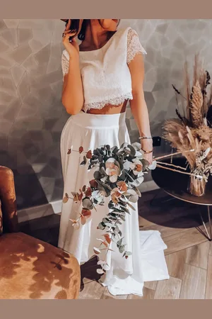 milanoo.com Abito da sposa in due pezzi di pizzo di Spalle nude semplice Abiti da sposa
