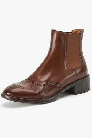 milanoo.com Stivaletti Chelsea color caffè con punta tonda e dettaglio brogue