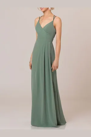 milanoo.com Abiti da sposa economici verde avocado con scollo a V senza maniche in chiffon pieghettato senza schienale una linea abiti da sposa lunghezza pavimento