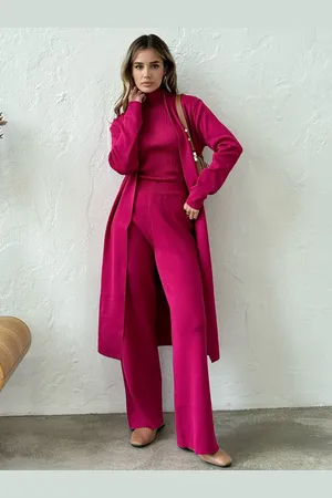 milanoo.com Soprabito lungo top a collo alto e pantaloni larghi set da 3 pezzi