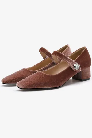 milanoo.com Scarpe Mary Jane con tacco medio-basso da donna in velluto con punta quadrata e tacco grosso