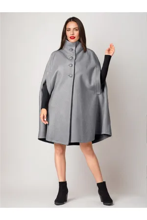 milanoo.com Cappotto in misto lana con collo rovesciato e poncho oversize grigio per donna 2025 inverno