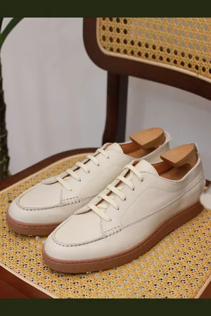 milanoo.com Sneakers casual da uomo in stile britannico con cinturini in pelle di mucca in rilievo scarpe da skateboard sportive retrò bianche