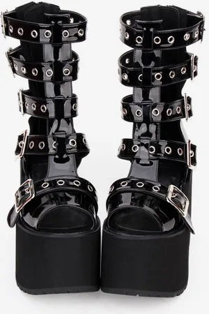 milanoo.com Gothic Lolita Sandal Boots Grommet Metallic Buckle Platform Lolita Calzature