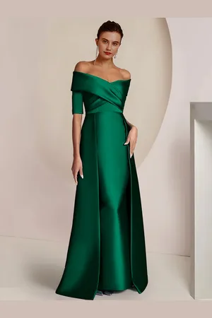 milanoo.com Abito da festa per la madre della sposa abiti da ospite a sirena con spalle scoperte e mezze maniche per il matrimonio