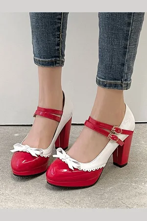 milanoo.com Sweet Lolita Footwear Red Round Toe PU Leather Lolita Shoes