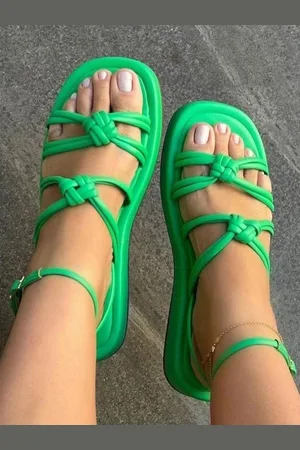 milanoo.com Sandali piatti da donna Chic Open Toe Sandali in pelle PU
