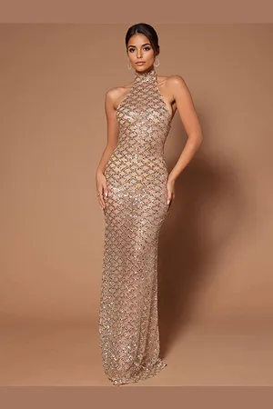 milanoo.com Abiti lunghi con paillettes Abito da ballo club senza maniche con apertura sul retro