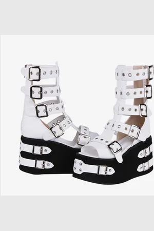 milanoo.com Sandali Gothic Lolita Scarpe estive Lolita bianche in pelle PU con punta tonda