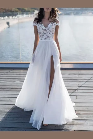 milanoo.com Abito da sposa boho in pizzo; abito da sposa boho; abito da ufficio del registro; abito da sposa vintage
