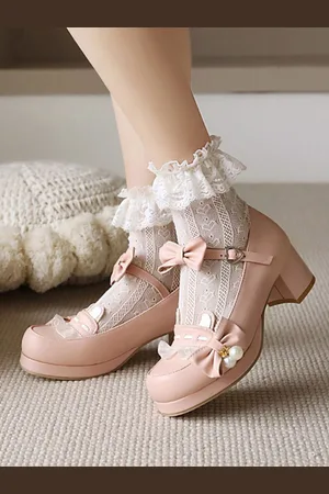 milanoo.com Sweet Lolita Footwear Pink Bowkont Round Toe PU Leather Pompe Lolita