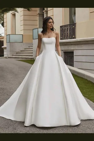 milanoo.com Abito da sposa principessa silhouette senza spalline senza maniche vita naturale con strascico abiti da sposa